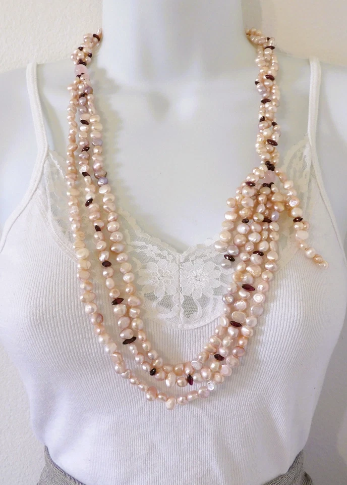 Collar 29 pulgadas Capa Natural Púrpura Perla de Agua Dulce y Gemas Granate Rojo NK578