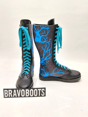 Custom Graphic Wrestling Boots Handmade Personalized Ring Shoes Blue Print Desig