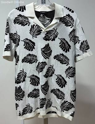 Express Men Size S Palm Linen-Blend Johnny Collar Short Sleeve Sweater Polo NWT
