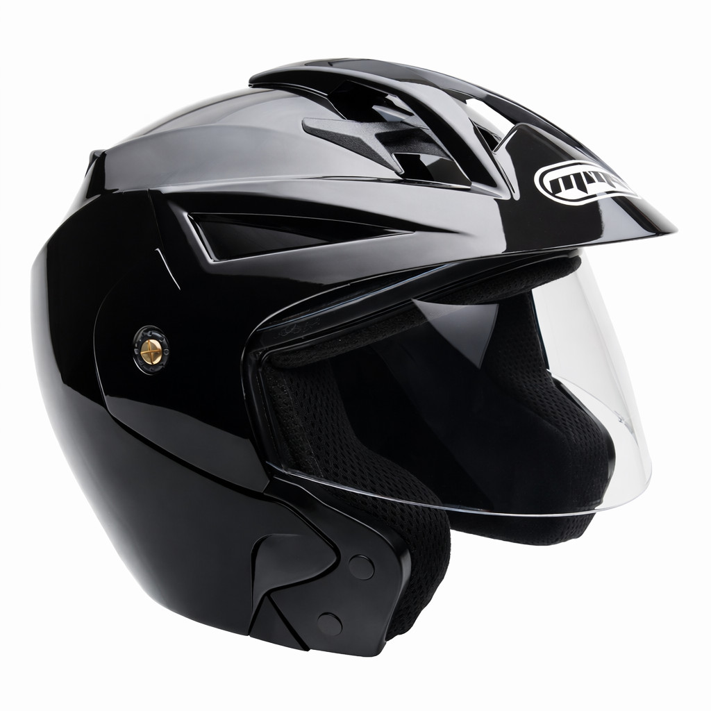 MMG Motorcycle Scooter Open Face Helmet Crux Flip Up Visor DOT (XL, Shiny Black)