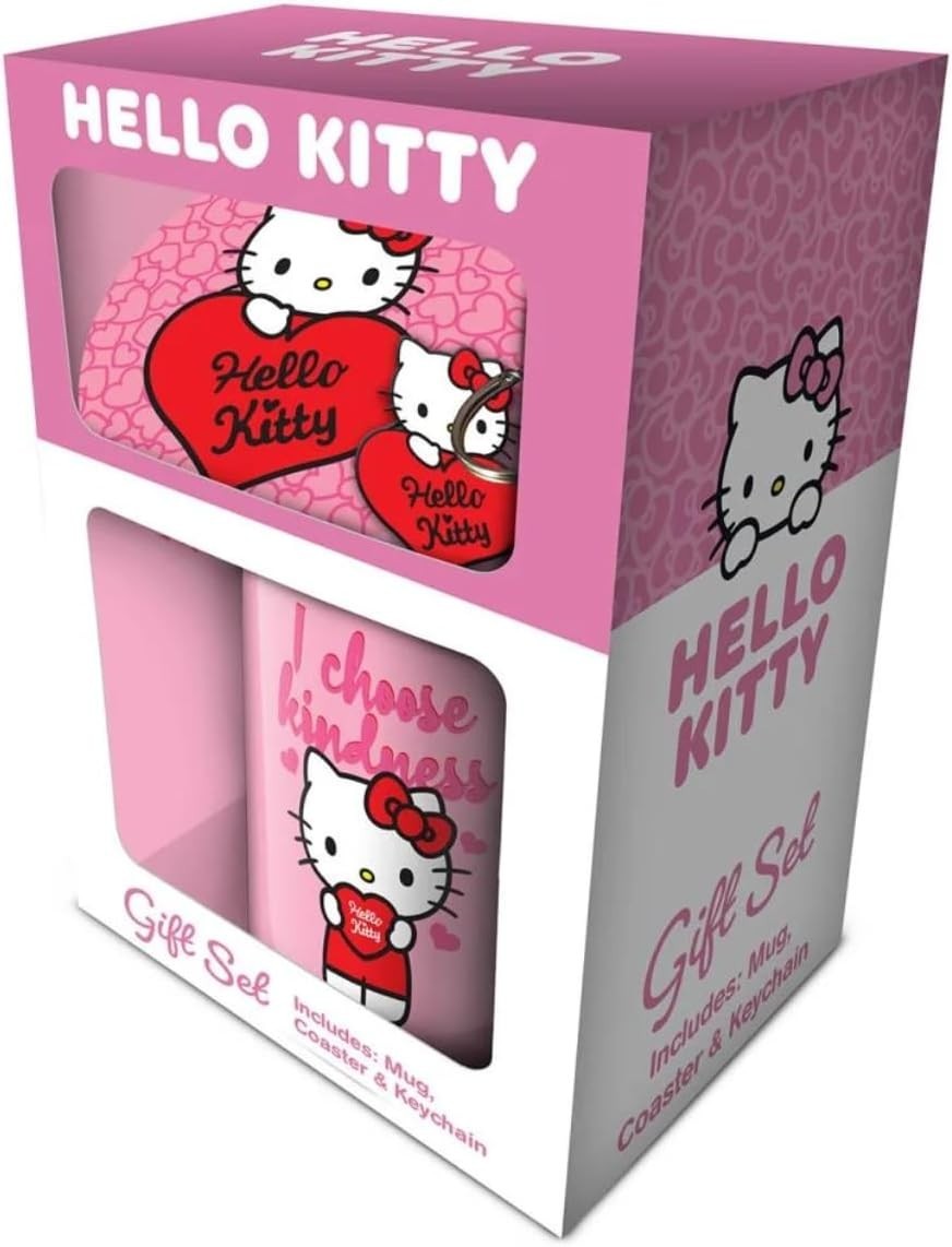 Hello Kitty My Heart Mug Coaster and Keyring Gift Set
