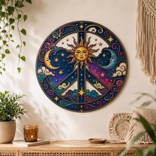 Celestial Peace Sign Metal Wall Art Colorful ...