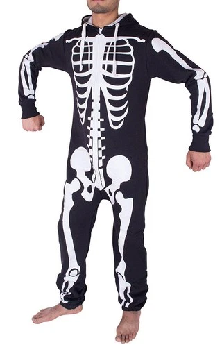 Unisex Men Women Skeleton Costume Halloween 1Onesie Zip Up Jumpsuit