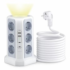Vertical Power Strip Tower, 12 Outlets, 4 USB Ports 2 USB-A, 2 USB-C 78.74 in