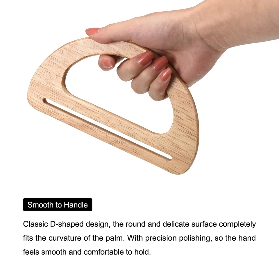 6,9" Manici per Borse in Legno Forma di D Ricambio per Fai da Te, 2pz Marrone Chiaro - Immagine 4 di 4