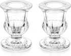 Romadedi Glass Taper Candle Holders - Clear Small Candlestick Holder Bulk, Thick