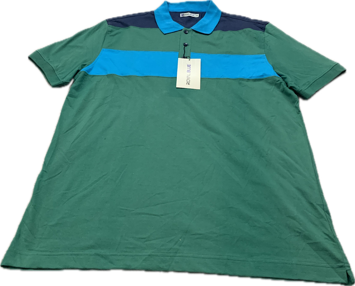 Royal Blue Vintage Y2K Mens Polo 4XL Green Colorblock Striped
