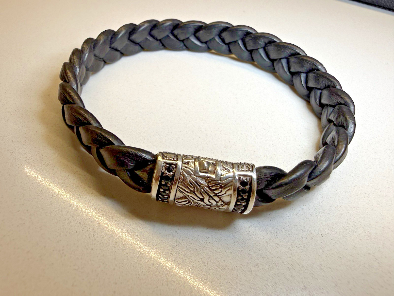 JOHN HARDY Sterling Silver Black Sapphire Leather Bracelet