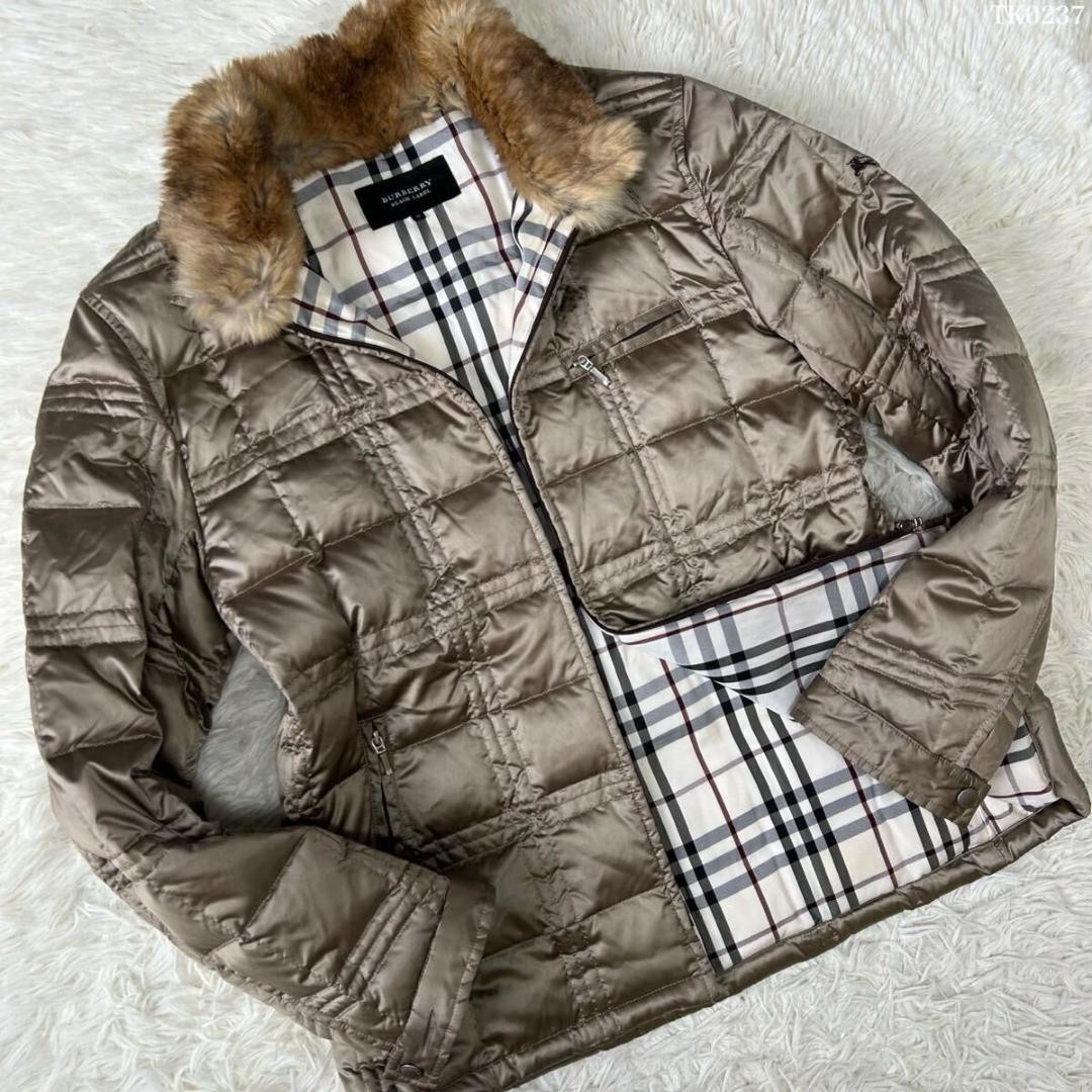 Burberry Black Label Down Jacket with Fur Beige Nylon Approx S Authentic