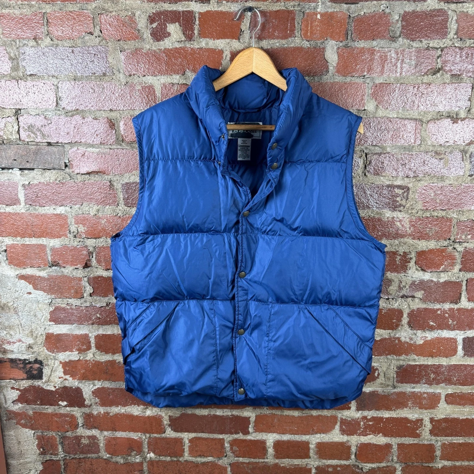 L.L. Bean Vest Mens Medium Blue Goose Down Puffer Snap Front Pockets Outdoor