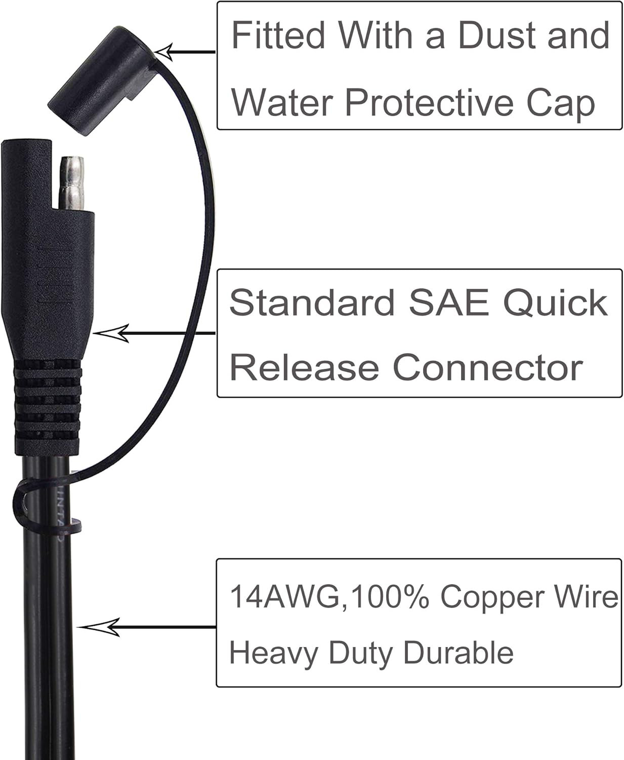 10FT 14AWG Battery Alligator Crocodile Clip to SAE Connector Extension Cable,12V