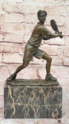 Hand Crafted Tennis Ball Player Bronze Sculpture Origin Figurine Art Deco Figure