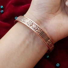 1 Pc Pure Copper Bangle, Unisex Cuff Bracelet, Healing Bangle Floral