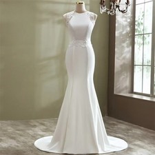 Customized Elegant Mermaid Wedding Dresses Satin Lace Sleeveless Bride Gowns