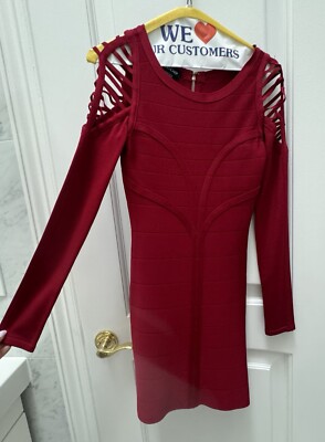 bebe red bandage dress Bebe Women's Slim Midi Bandage Dress, Red, XS