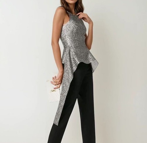 Roland Mouret Silver One-Shoulder Blouse UK 6 - Picture 2 of 9