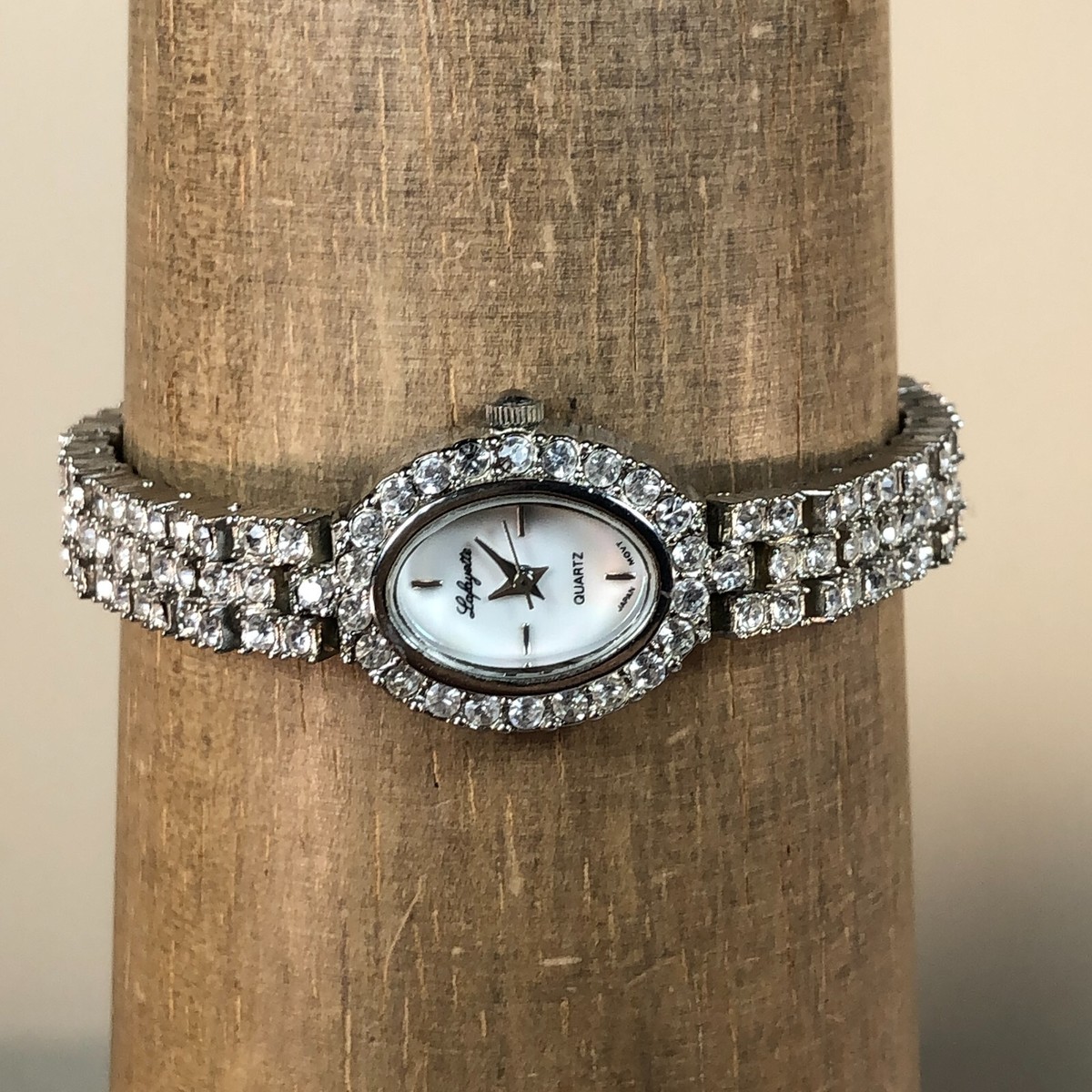 Lafayette Women White Dial Full Pave 20mm Oval Quartz Analog 