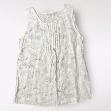 Laura Bianchi White Floral Pleated Linen Tank Top Blouse Size S