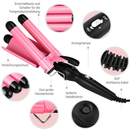 Damen Lockenstab 3 Fässer Welleneisen Lockenwickler Schnelles Styling Werkzeug - Bild 3 von 12