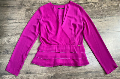 Womens Explosion Purple V Neck Ruffle Purple Long Sleeve Blouse Size 38