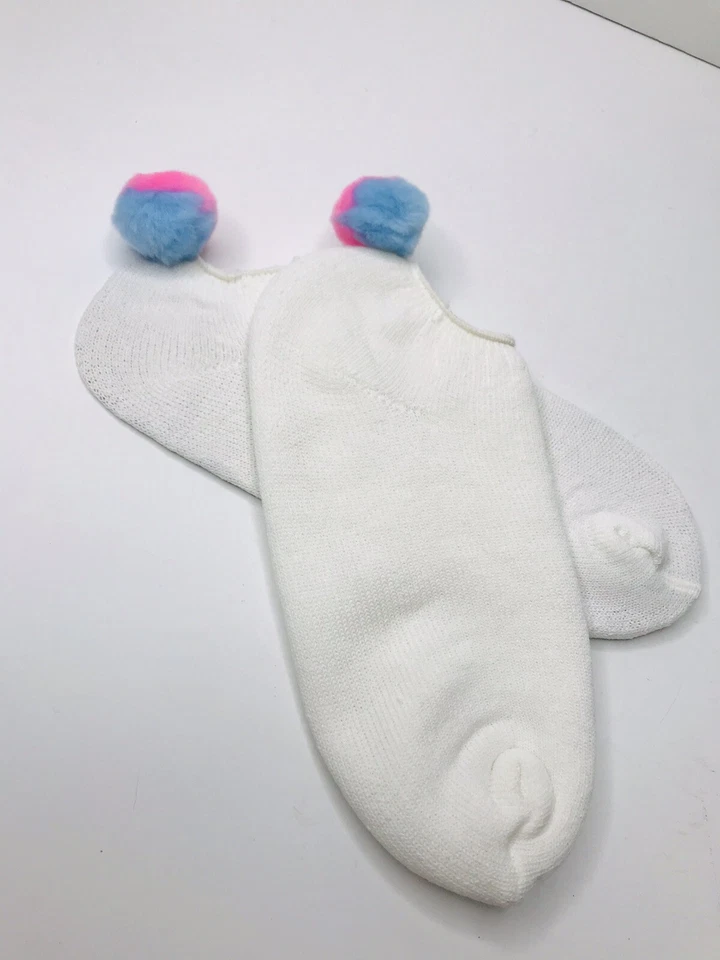 Vintage Womens Ankle Pink Blue Pom Pom Orlon Golf Bowling Socks OMG CUTE! - Image 3 of 4