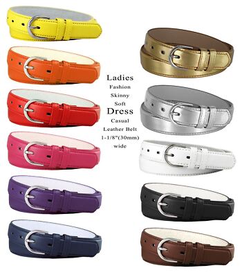 188 Women's Fashion Skinny Soft Leather Dress Casual Belt 1-1/8''(30mm) wide