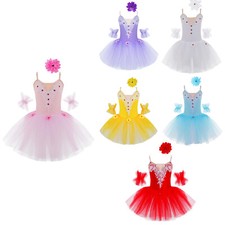 Mädchen Ballettkleidung Balletttrikot Tutu Kleid mit Strass Ballerina Kostüm Set