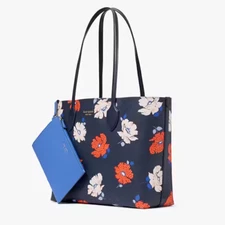 Kate Spade Bleecker Dotty Floral Large Navy Tote + Pouch KF799 $248 MSRP NWT FS