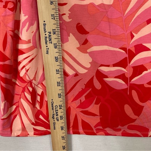 New Chico's Red Tropical Leaf Print Crew Neck Stretch Short Sleeve Top Large / 2 - Picture 6 of 8