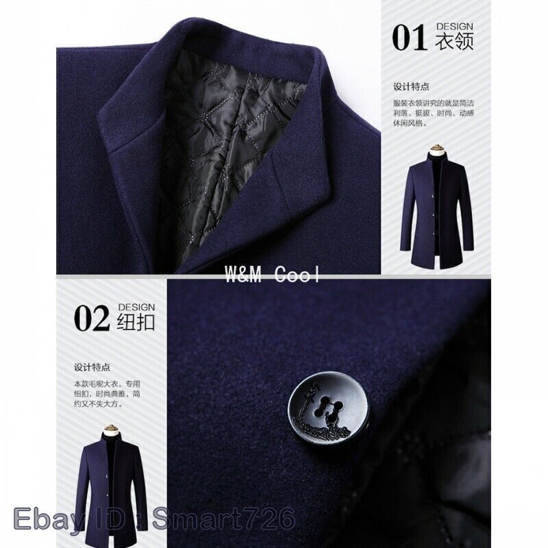 Men's Single Breasted Stand Collar Woolen Jacket Trench Coat Men's Single Breasted Stand Collar Woolen Jacket Trench Coat