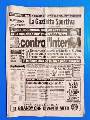 Gazzetta Dello Sport Du 20 Janvier 1985 : Maradona, Sophia Loren, Rummenigge, Verone