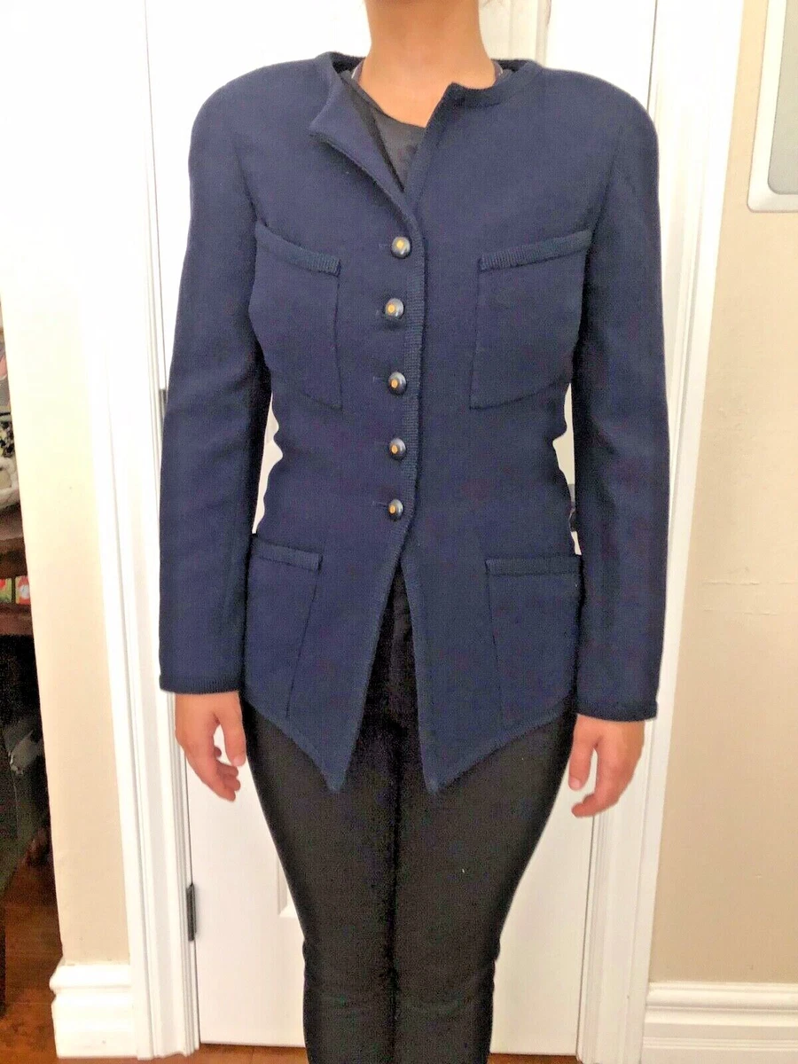 CHANEL Boutique Vintage Navy Wool Jacket w/ gold chain lining