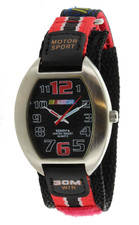 NASCAR Watch Men 36mm Round Oval Tone Checkered Black Band New Battery