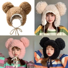 Fuzzy Bear Hat Unisex Fluffy Faux Fur Animal Critter Cap Ushanka Big Ears Beanie