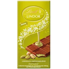 LINDT LINDOR MILK CHOCOLATE BAR WITH PISTACHIO FLAVORED FILLING LIMITED EDITION