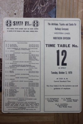 ATSF-SANTA FE RAILWAY NORTHERN DIVISION ETT #12   OCTOBER 2, 1979-WHITE