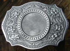 fancy floral coin photo medallion keepsake pewter BELT BUCKLE display 35 mm 34mm