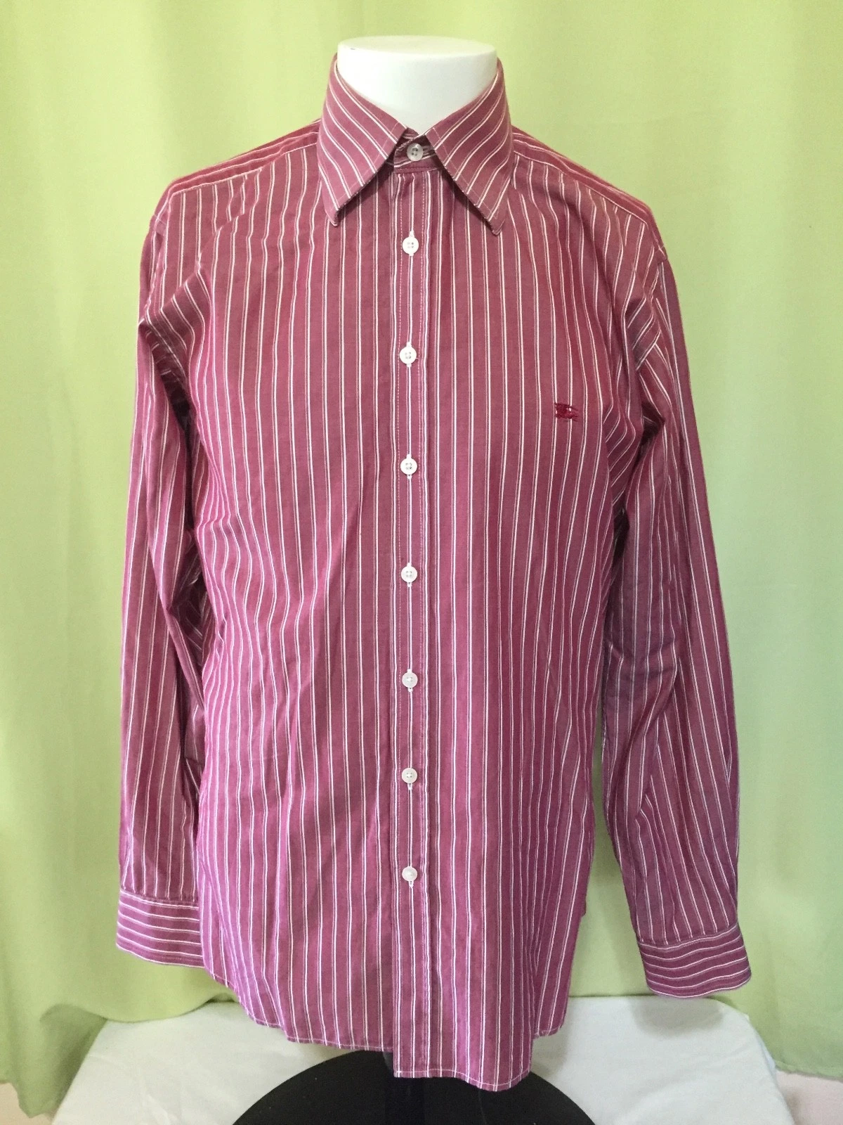 Camicia uomo Burberry London righe rosse manica lunga bottoni davanti taglia 15 5 39