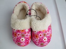 NEW Girl Toddler 7/8 9/10 Pink Flower Fur Lined Slippers Sherpa Floral Cozy