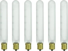 6Pack Tubular Light Bulbs, Frosted Tube T6.5 Bulb, 40W, 2600K, 290LM, E17, 120V