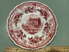 C1840 American Staffordshire plate Boston MA John Hancock house red 7.75”