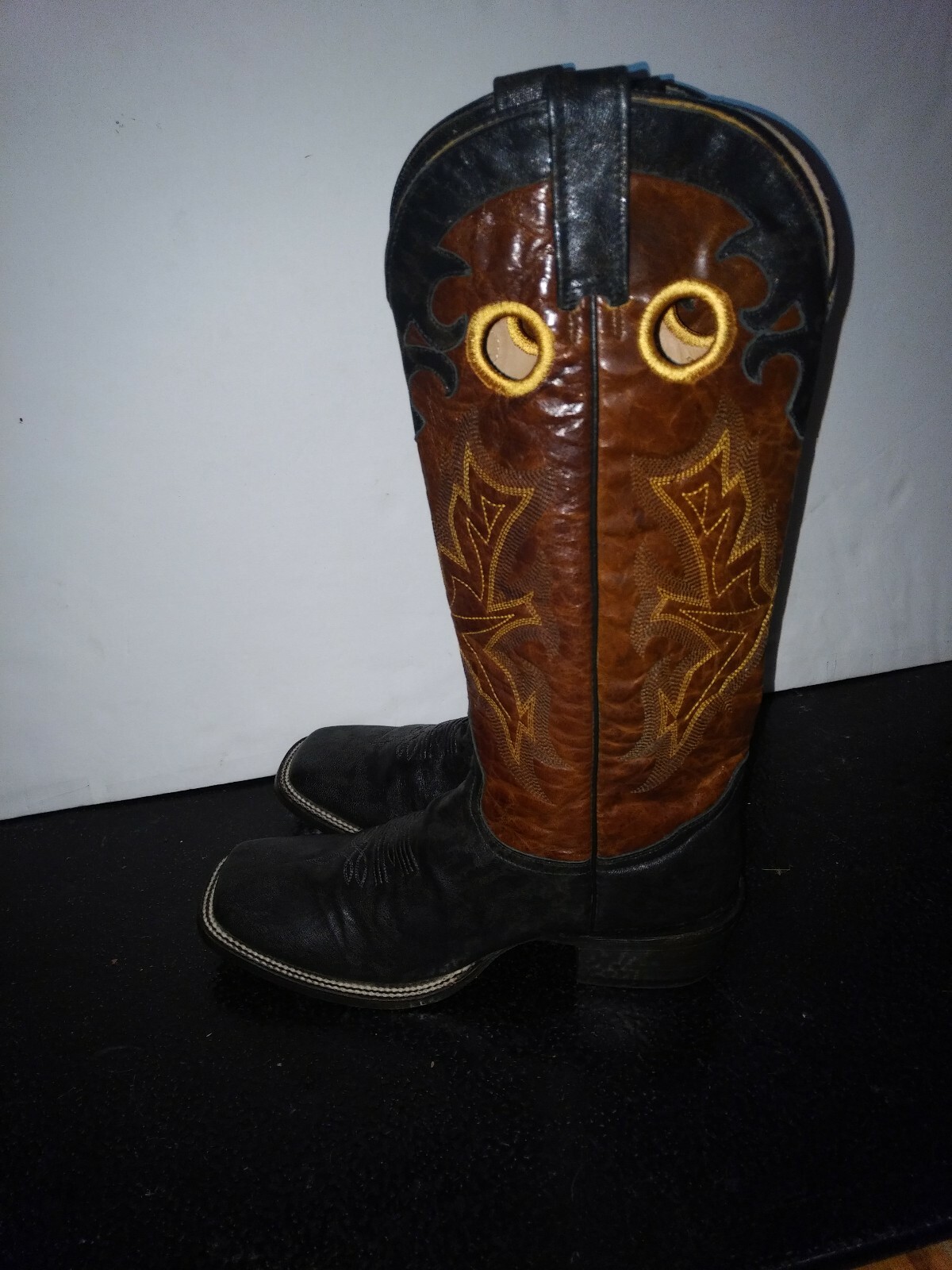 Mens Stetson Handmade Leather Square Cowboy Boots Bla… Gem