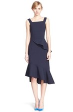 Oscar de la Renta Asymmetrical Ruffle Double Face Stretch Wool Dress (  US 10)