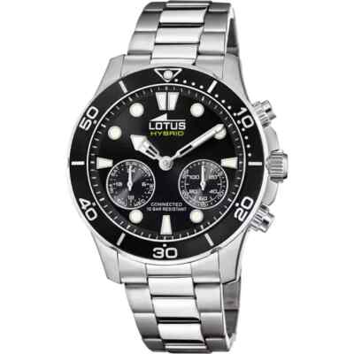 Lotus Hybrid 188002 Men Stainless Black Chrono Dial Connected Smart Watch 44.5mm