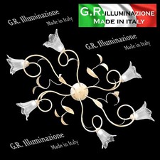 PLAFONIERA IN FERRO BATTUTO 6 LUCI AVORIO ORO LAMPADARIO MODERNO CLASSICO Mary