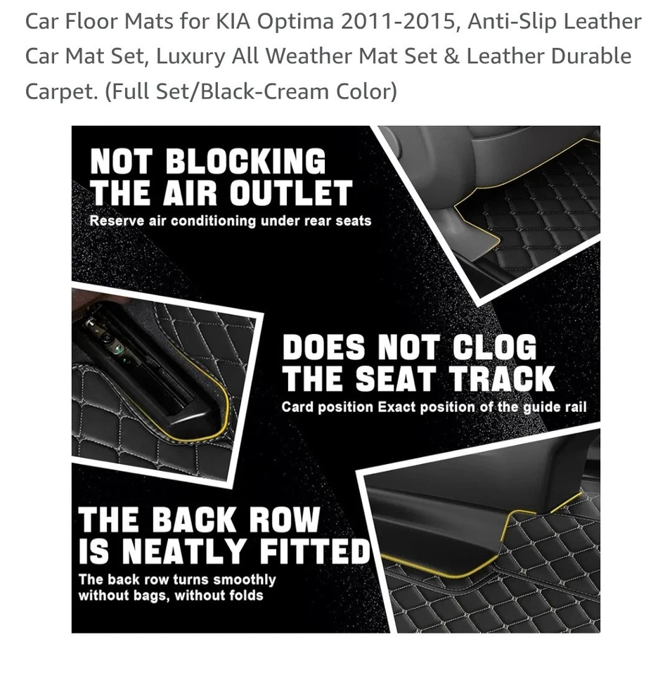 Alfombrillas de coche Custom Fit para KIA Optima 2011-2015, juego completo, negro/crema Foto 3 de 4