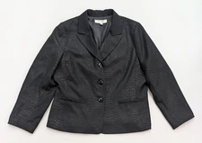 Suit Studio Women's Blazer Jacket Size 16P Black Animal Print Business Career