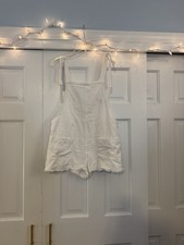White Zara Cotton Romper with Tie Straps and Pockets, Size M