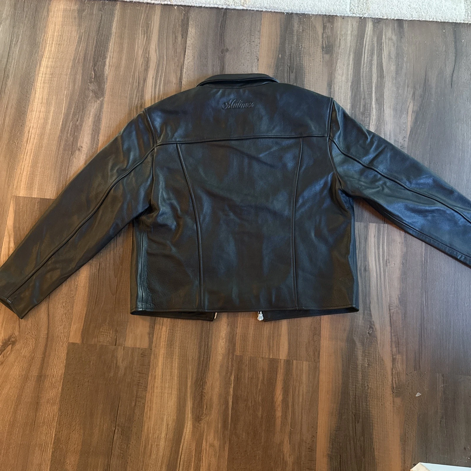 Mutimer Men's Black Leather Full-Zip Jacket, Point Collar, Size L, NEW with tags - product detail image 4