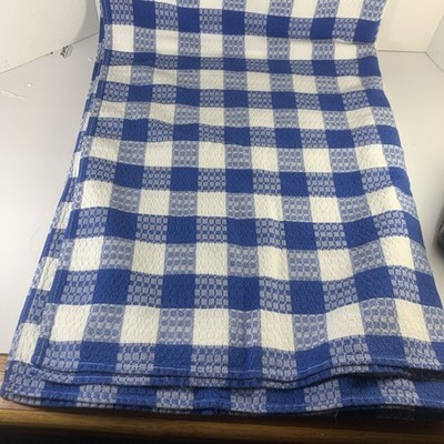 Vintage Blue White Checked Gingham Tablecloth Jacquard 62 x48 French Country Exc